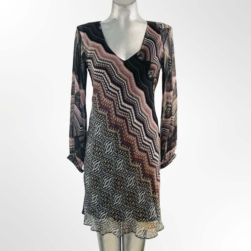 Guess by Marciano V-Neck Long Sleeve Chevron Pattern Mini Dress Size S